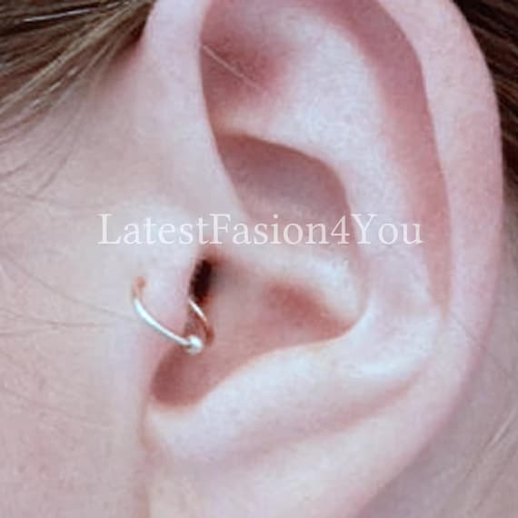 Thin 0.6 / 0.8mm X 8mm Dia Small Silver Steel Colour Septum Nose Cartilage Helix Tragus Ring Hoop, Nose Ring 20g 22g, 1 Ball Cartilage Hoop
