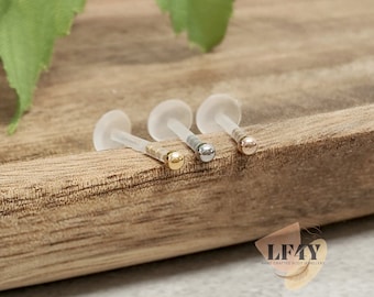 Hypoallergenic Bioflex Push In Labret: 16G Steel Ball Threaless Tragus, Helix, Cartilage Earrings