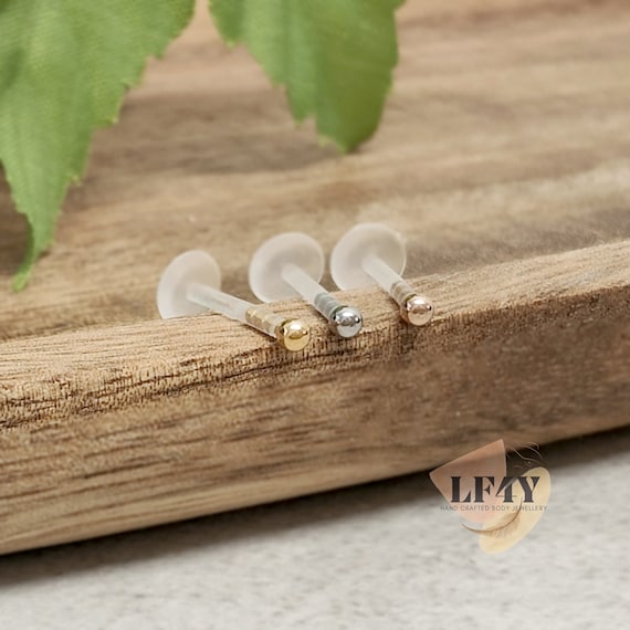 BIOFLEX Hypoallergenic • PushIn Fit Piercing • 16G / 1.2mm Steel Ball Labret • Tragus Helix Conch Cartilage Earring • Threadless Jewellery