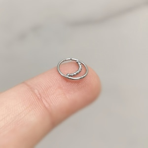 Thin Small Huggie / Crescent Moon 20G Silver / Steel Gold 0.8mm Nose Ring, Surgical Steel Nose Hoop / Cartilage Hoop Ring - Never Tarnished