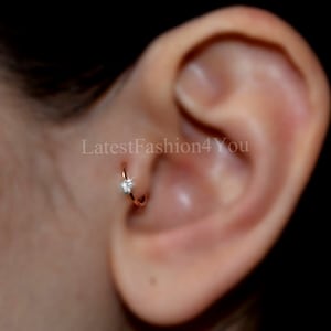 22g Silver Gold Thin 3 Clover Clear Diamante Cartilage Earring Helix Ring Hoop Septum, Nose, Cartilage, Helix, Tragus Ring Hoop Nose Hoop