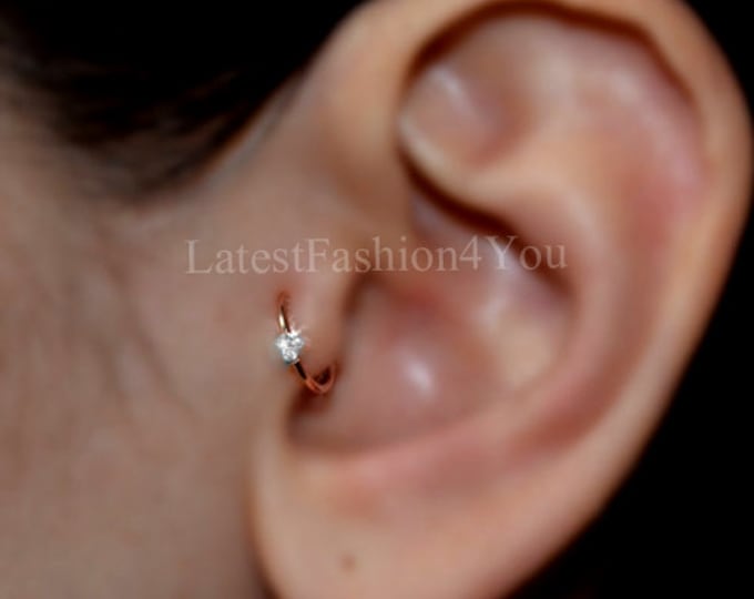 22g Silver Gold Thin 3 Clover Clear Diamante Cartilage Earring Helix Ring Hoop Septum, Nose, Cartilage, Helix, Tragus Ring Hoop Nose Hoop