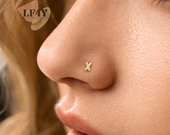 Tiny X Shape Push In Labret Stud: 20G Threadless Steel Helix, Tragus, Cartilage Earrings