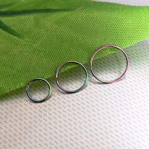 Extra Thin Small 22g Rainbow Cartilage Earring Helix Ring Hoop Tragus Ring Nose Ring 0.6mm 6mm 8mm 10mm 316L Steel - Guaranteed Non Alergic