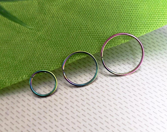 Extra Thin Small 22g Rainbow Cartilage Earring Helix Ring Hoop Tragus Ring Nose Ring 0.6mm 6mm 8mm 10mm 316L Steel - Guaranteed Non Alergic