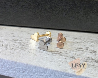 Tiny Heart Push In Labret Stud: 20g Threadless Steel Tragus, Cartilage, Conch Earring