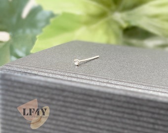 Tiny 1mm Crystal Sterling Silver Nose Pin Stud (24g)