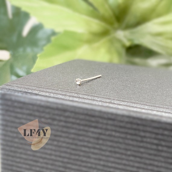 Tiniest 1mm Crystal Delicate Extra 0.5mm Thin 24g 925 Sterling Silver Clear Gem Crystal Nose Pin Stud - Make L Shape To Hold