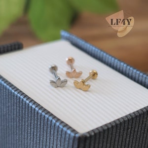Winzige glänzende 20g / 0,8mm fadenlose Push In Blatt Labret Stahl Silber Gold Rose Gold Tragus Stud / Helix / Conch Ohrstecker / Knorpel Stud