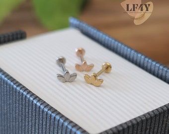 Leaf Crown Push In Labret Stud: 20g Steel Gold Tragus, Helix, Conch, Cartilage Earring