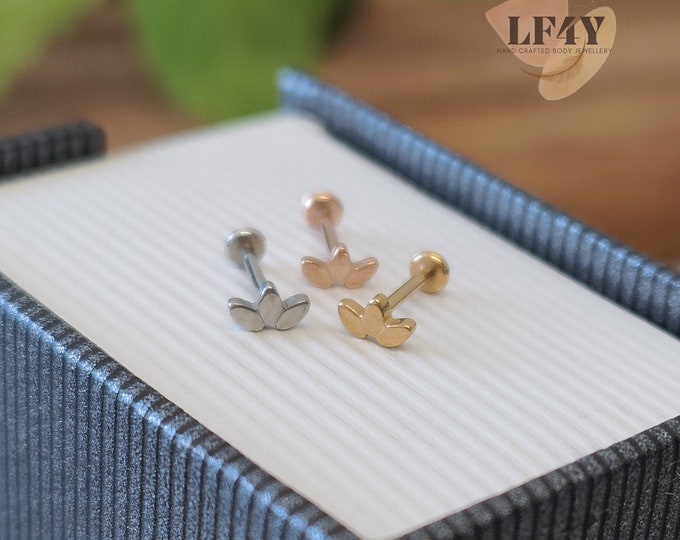 Tiny Shiny 20g / 0.8mm Threadless Push In Leaf Labret Steel Silver Gold Rose Gold Tragus Stud / Helix / Conch Stud Earring / Cartilage Stud