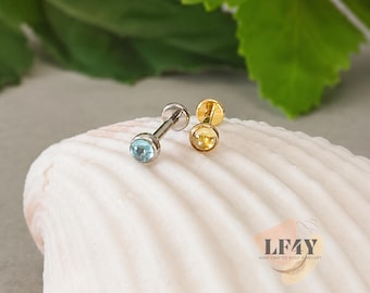 Tiny Glass Bead Push In Labret Stud: 20G Threadless Helix, Conch, Tragus, Cartilage Earring