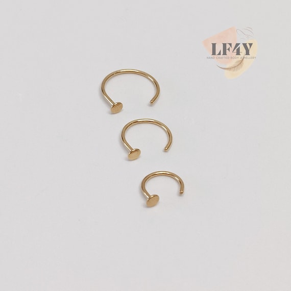 Extra Thin Small 0.8mm Nose Ring, Surgical Steel Gold Nose Hoop Cartilage Stud 6mm, 8mm, 10mm Disk End Nose Ring, Everyday Wear Nose Ring