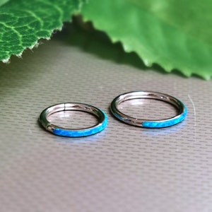 Silver Steel 1.2mm Hinged Clicker With Ocean Opal Stone 16G 5/16" 8mm 10mm Septum Clicker Nose Daith Ring Segment Ear Cartilage Strong Grip