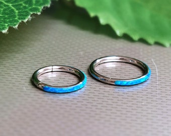 Steel Hinged Septum Ring: Ocean Opal 16G Cartilage Clicker