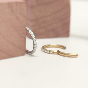 16G / 1.2mm Hinged Clicker AB Rainbow CZ And Fire Opal Clicker Nose Daith Ring Segment Ear Cartilage Hoop Unicorn Seamless Clicker Hoop Ring