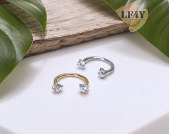 Thin Screw In 18G Horseshoe Nose Hoop Ring with CZ – Tragus, Helix, Rook Piercing