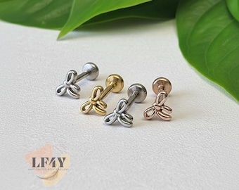 Tiny Bow Tie Threadless Labret Stud Earrings: Stainless Steel Cartilage Threadless Push In Piercing