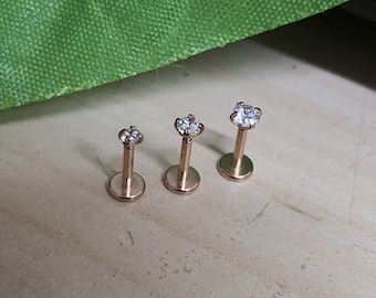 Rose Gold Cubic Zirconia Labret Stud: 18G Helix Ear Piercing