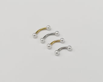 White Pearl Curved Barbell: 16g Surgical Steel Eyebrow/Tragus, Cartilage, Banana Bar Piercing