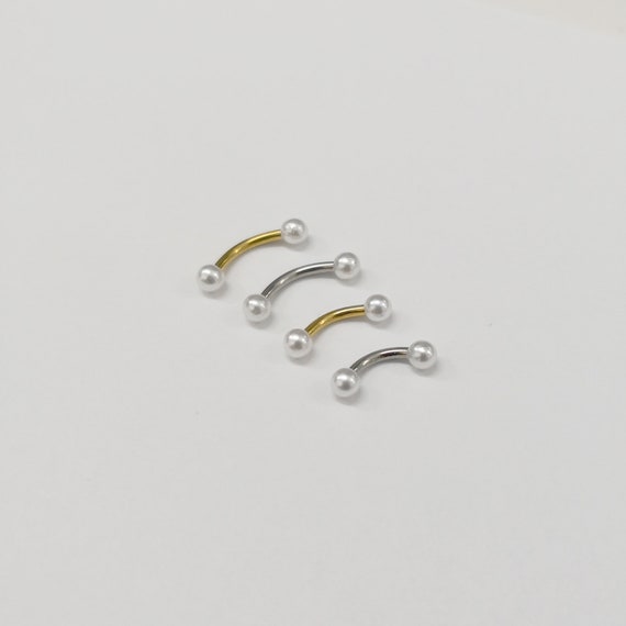 White Pearl Curved Barbell Eyebrow Banana Bar Ring Rook Bar Tragus Piercing 16g 1.2mm 6mm 8mm Thick Silver Steel Stud