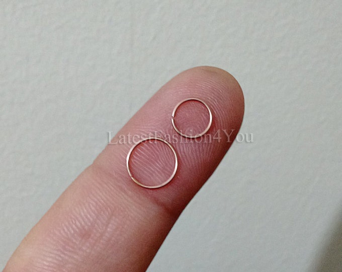 Extra Thin Tiny Small Rose Gold Cartilage Earring Helix Ring Hoop Tragus Ring Nose Hoop 0.6mm 6mm 8mm 316L Steel - Guaranteed Non Alergic