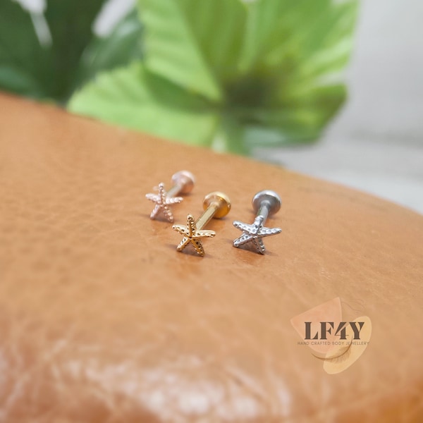 Delicate Tiny Star Fish 0.8mm / 20G Threadless Push In Stud Steel Gold Rose Gold Labret Cartilage Tragus Stud Helix / Conch Stud Earring