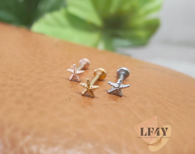 Delicate Tiny Star Fish 0.8mm / 20G Threadless Push In Stud Steel Gold Rose Gold Labret Cartilage Tragus Stud Helix / Conch Stud Earring