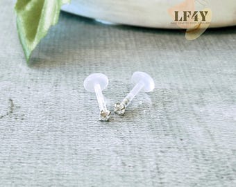 Bioflex Push-In Labret: Cubic Zircon Tragus Helix Cartilage Earring, 16G