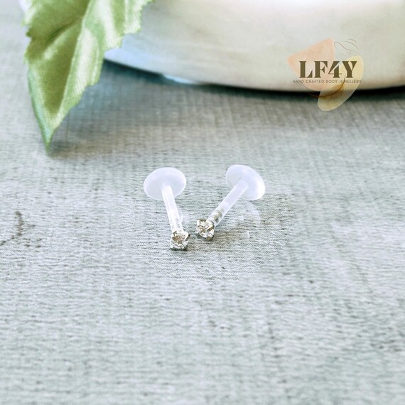 BIOFLEX Hypoallergenic • PushIn Fit Piercing • 16G / 1.2mm Cubic Zircon Labret • Tragus Helix Conch Cartilage Earring • Threadless Jewellery