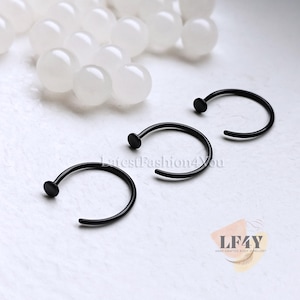 Extra Thin Small Tiny 0.8mm Nose Ring, Surgical Steel Black Nose Ring Stud Hoop 6mm, 8mm, 10mm Piercing Body Jewellery