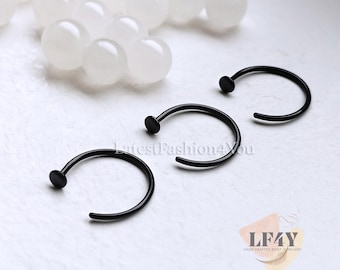 Extra Thin Small Tiny 0.8mm Nose Ring, Surgical Steel Black Nose Ring Stud Hoop 6mm, 8mm, 10mm Piercing Body Jewellery
