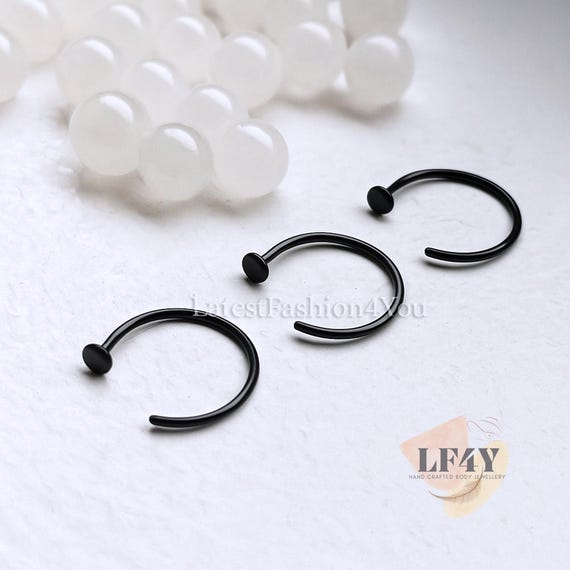 Extra Thin Small Tiny 0.8mm Nose Ring, Surgical Steel Black Nose Ring Stud Hoop 6mm, 8mm, 10mm Piercing Body Jewellery