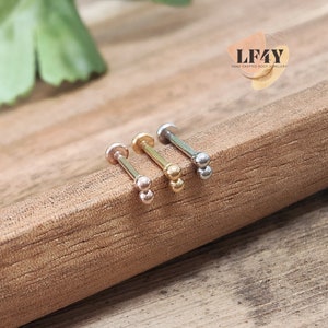 Tiny Two Beads 20g / 0,8 mm Gewindelose Push In Labret Stahl Silber Gold Rose Gold Tragus Stud / Helix / Conch Ohrstecker / Knorpel Stud
