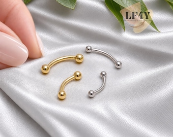 Tiny 2mm Ball Curved Barbell Eyebrow Ring – Gold Silver Banana Bar (18G/16G)