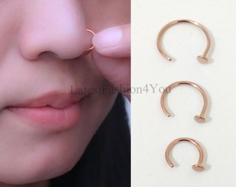 Extra Thin Small Tiny 0.8mm 20 Gauge Rose Gold Nose Ring, Surgical Steel Nose Ring Hoop Cartilage Earrings Stud 6mm 8mm 10mm Diameter