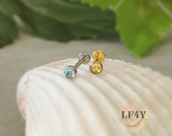 Tiny Glass Bead Push In Labret Stud: 20G Threadless Helix, Conch, Tragus, Cartilage Earring