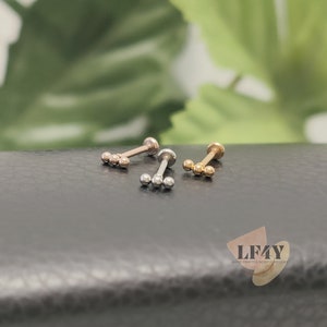 Petites billes de trois perles 20 g/0,8 mm sans filetage labret à poussoirs acier argent or or rose clou tragus / hélice / conque / clou de cartilage