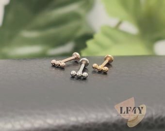 Tiny Tri-Bead Threadless Labret: 20g Steel Tragus, Helix, Conch Cartilage Push In Earring