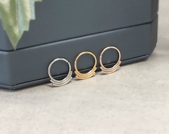 Thin 20g 0.8mm Small Three Bars Tribal Ring Hoop - Nose Hoop - Helix Cartilage Ring Earring - Silver Septum Ring - Ear Hugging Hoop / Ring