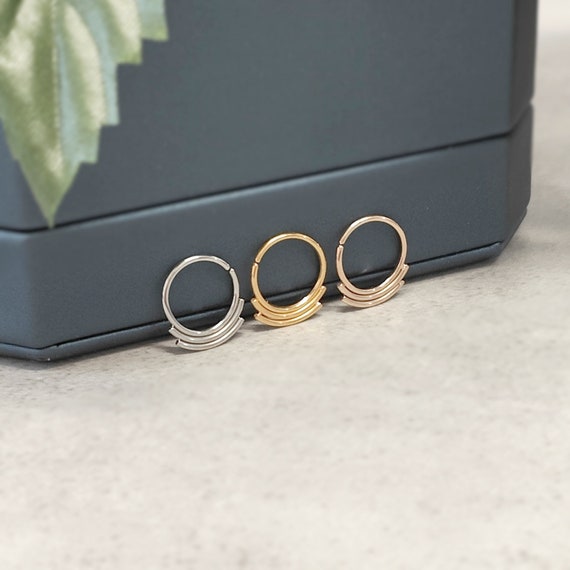 Thin 20g 0.8mm Small Three Bars Tribal Ring Hoop - Nose Hoop - Helix Cartilage Ring Earring - Silver Septum Ring - Ear Hugging Hoop / Ring
