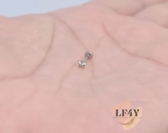 Tiny 3D Star Stainless Steel Threadless Labret Stud: 20G Threadless Conch, Helix, Cartilage Earrings