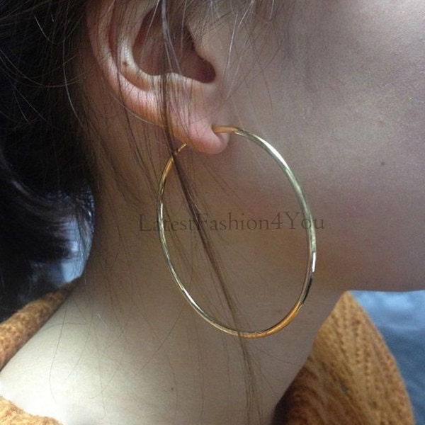 Para orejas no perforadas: hermoso clip dorado con resorte en 6 cm, 60 mm, aretes falsos de aro para oreja