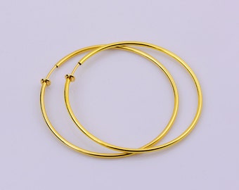 Gold Clip On Hoop Earrings - Non Pierced Ears (60mm)