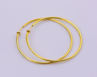 Clip On Fake Earrings, Ear Hoops, Gold Earrings 6cm 60mm Diameter, Only Wear Without Pierced Ears