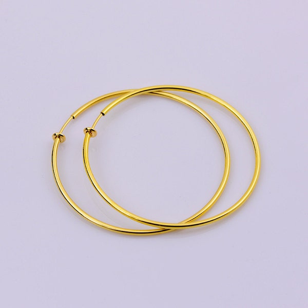 Clip On Fake Earrings, Ear Hoops, Gold Earrings 6cm 60mm Diameter, Only Wear Without Pierced Ears