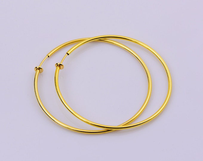 Clip On Fake Earrings, Ear Hoops, Gold Earrings 6cm 60mm Diameter, Only Wear Without Pierced Ears