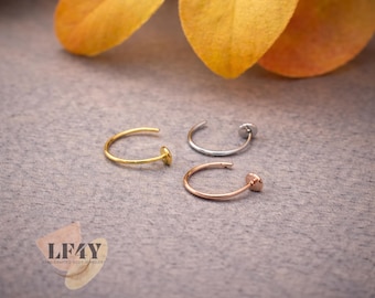 Thin Surgical Steel Nose Ring Hoop: 0.6mm / 24G Disk End Piercing Stud, 6mm/8mm