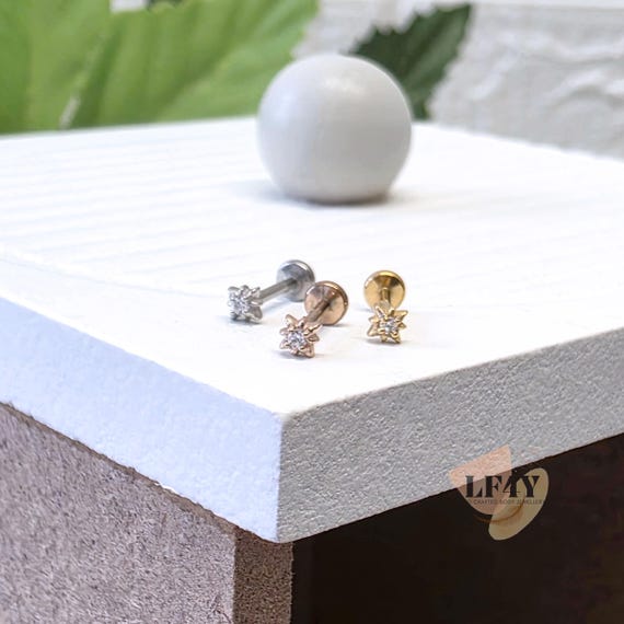 Delicate Tiny 1.5mm CZ Star 0.8mm / 20G Threadless Push In Steel Silver Gold Rose Gold Labret Tragus Stud Helix Stud Conch Stud Cute Earring