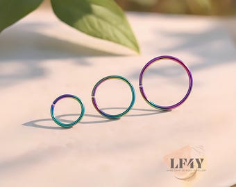 Extra Thin Small 22g Rainbow Cartilage Earring Helix Ring Hoop Tragus Ring Nose Ring 0.6mm 6mm 8mm 10mm 316L Steel - Guaranteed Non Alergic